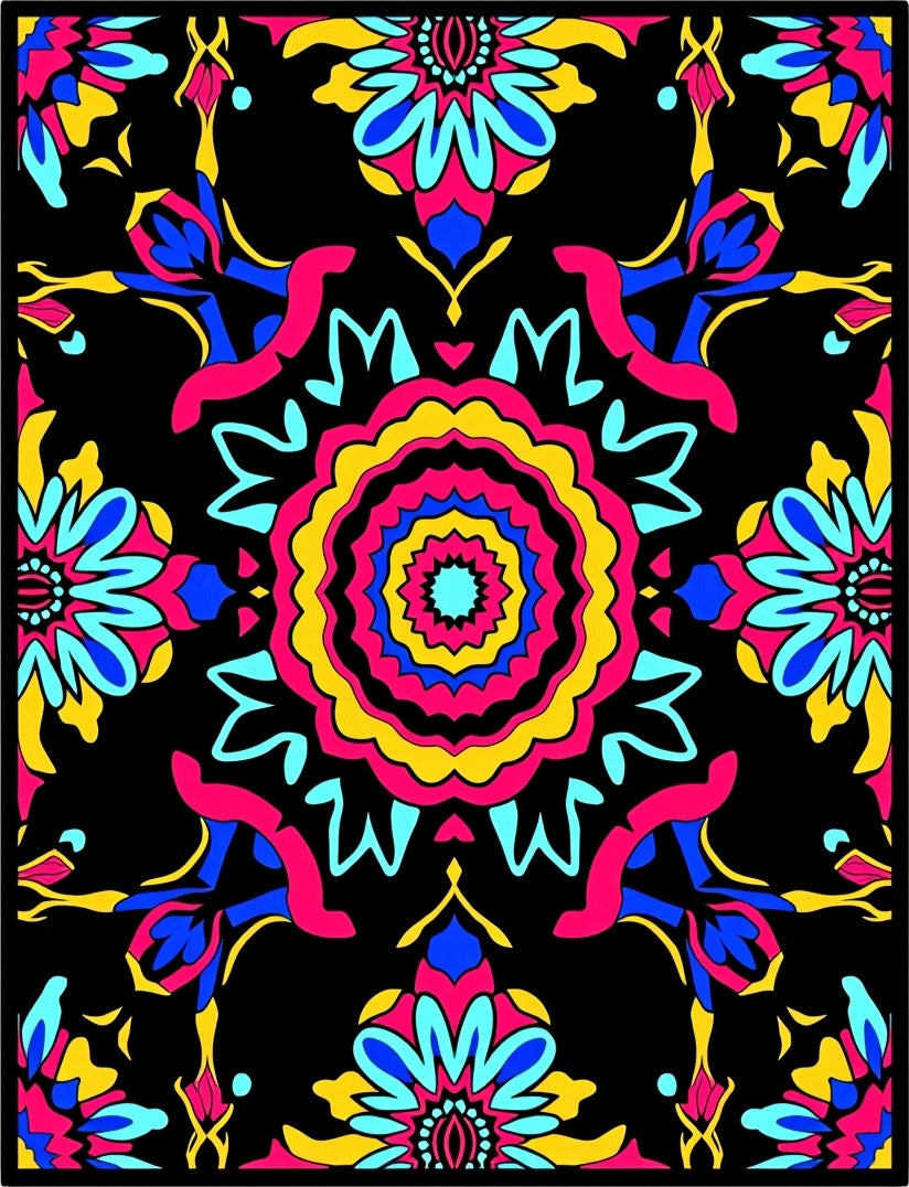 Vibrant Psychedelic Floral Medallion Rug