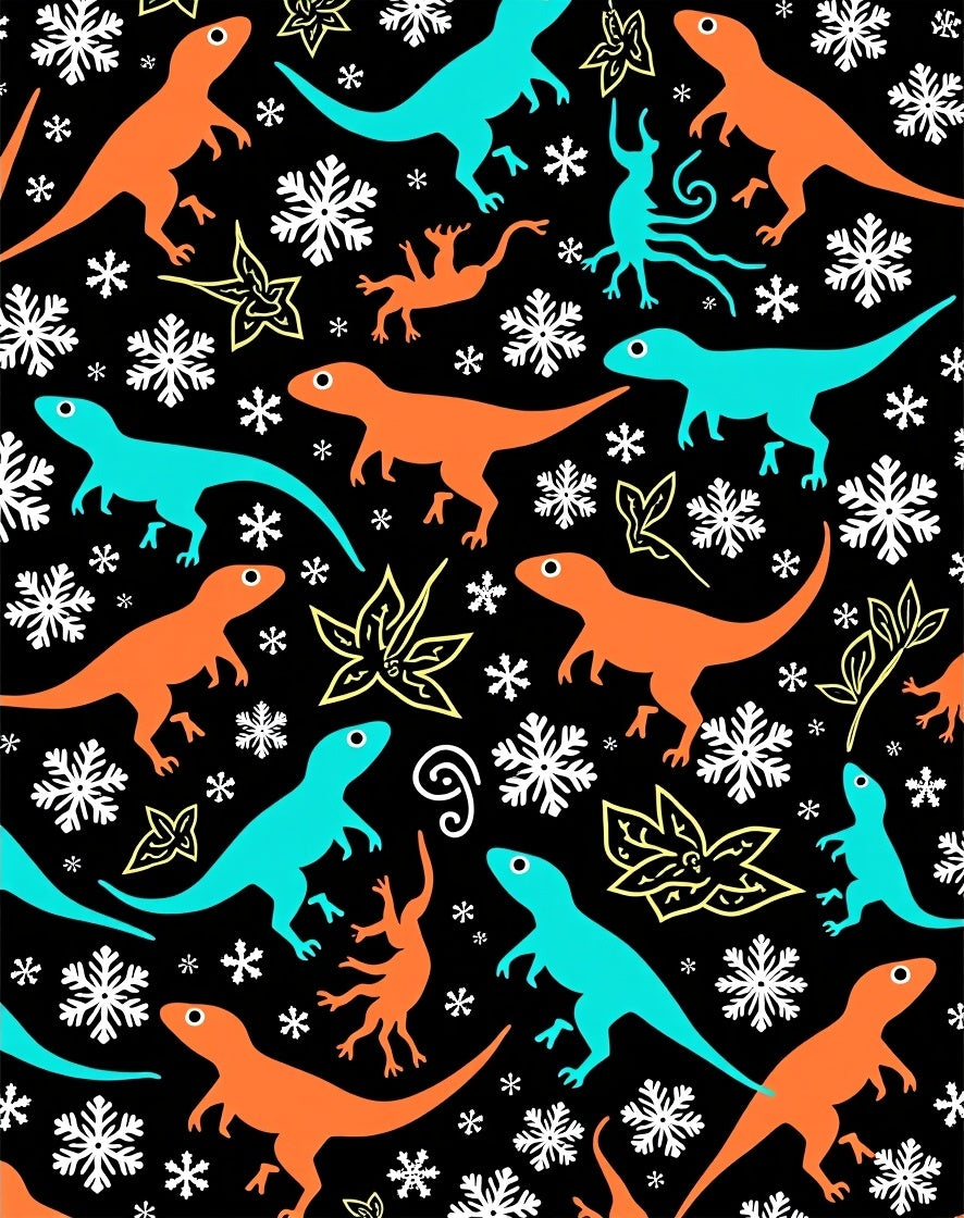 Cartoon Dinosaurs With Snowflakes Rug