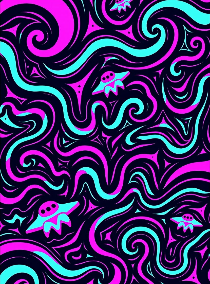 Neon Pink Teal Flying Saucer Swirls Rug