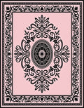Pale Pink Black Ornate Scroll Medallion Rug