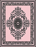 Pale Pink Black Ornate Scroll Medallion Rug