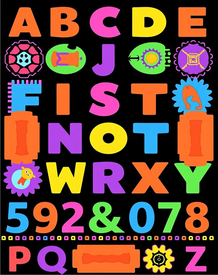 Vibrant Alphabet Numbers Graphics Rug