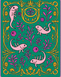 Whimsical Pink Axolotl Floral Border Rug