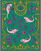 Whimsical Pink Axolotl Floral Border Rug