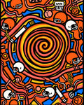 Orange Retro Football Helmet Swirl Rug