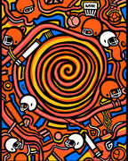 Orange Retro Football Helmet Swirl Rug