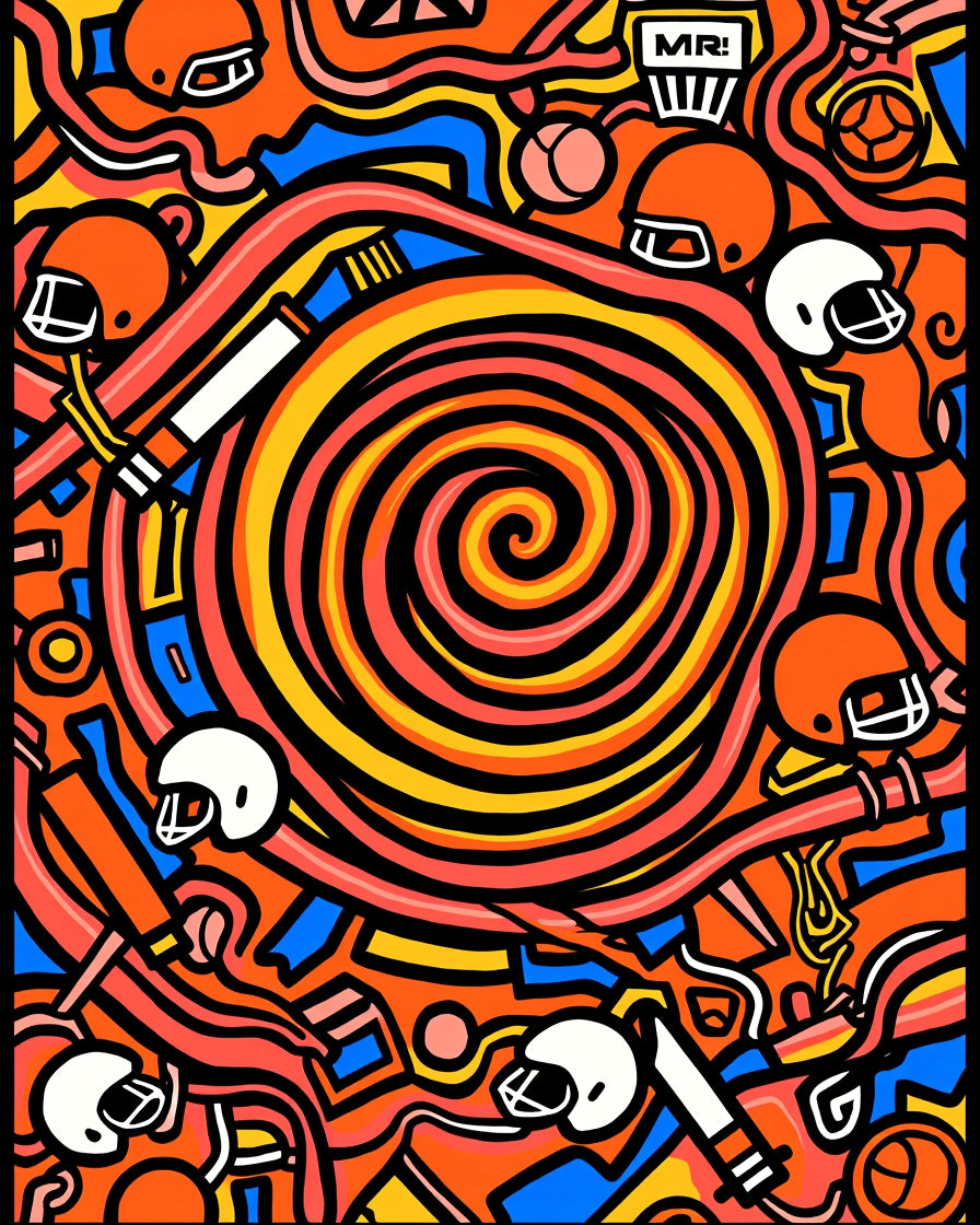Orange Retro Football Helmet Swirl Rug