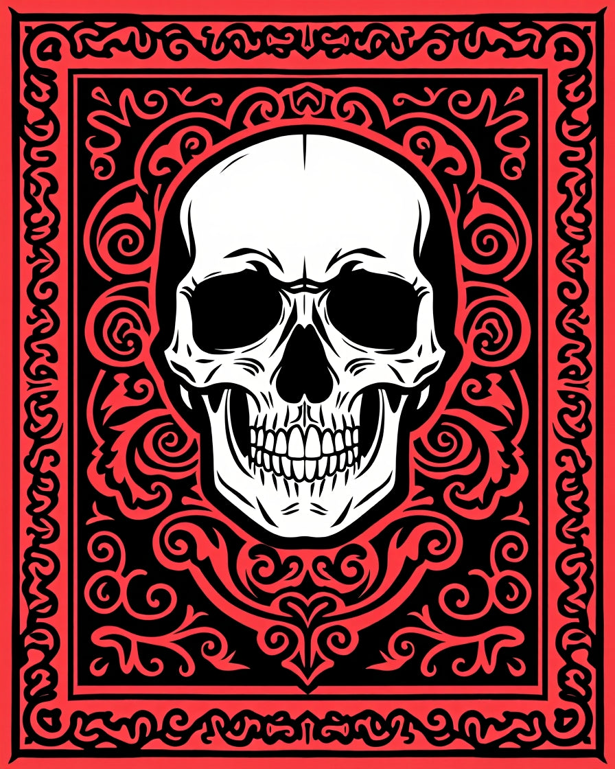 Gothic Skull Black Red Ornate Rug