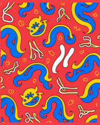 Bold Red Blue Yellow Playful Creatures Rug