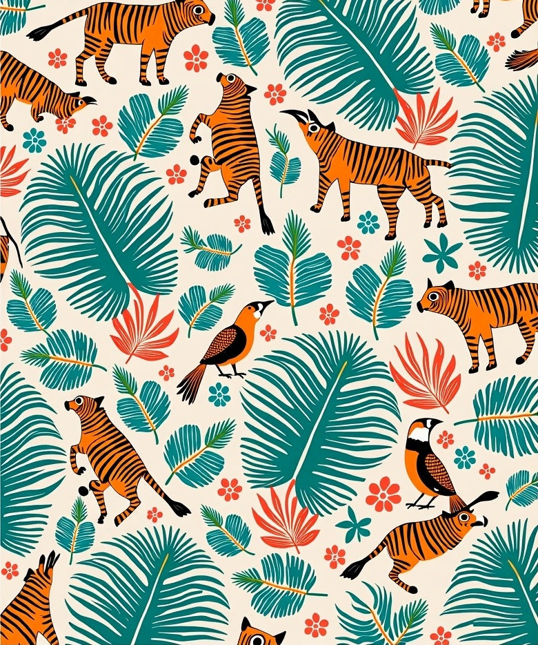 Jungle Cats Birds Tropical Foliage Rug