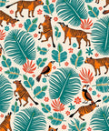 Jungle Cats Birds Tropical Foliage Rug