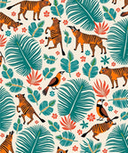 Jungle Cats Birds Tropical Foliage Rug