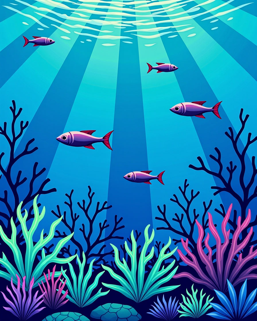 Serene Blue Ocean Coral Fish Rug