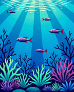 Serene Blue Ocean Coral Fish Rug