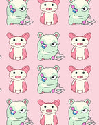 Whimsical Creatures Pink Mint Repeat Rug