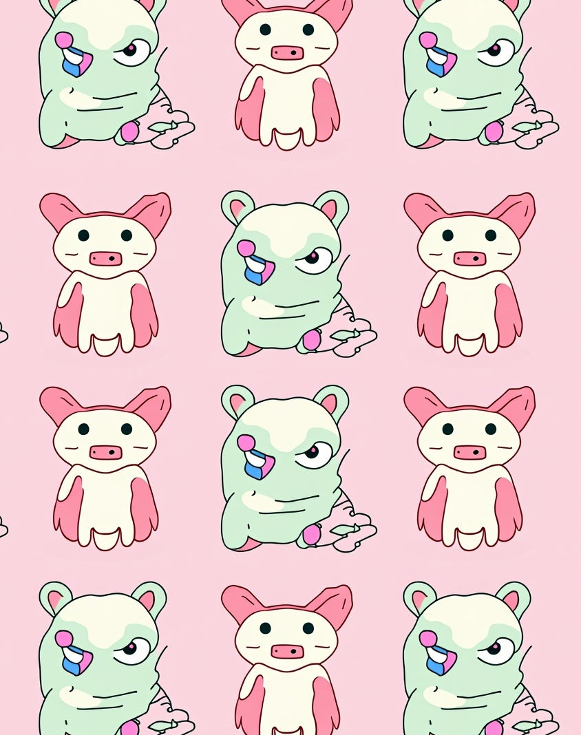Whimsical Creatures Pink Mint Repeat Rug
