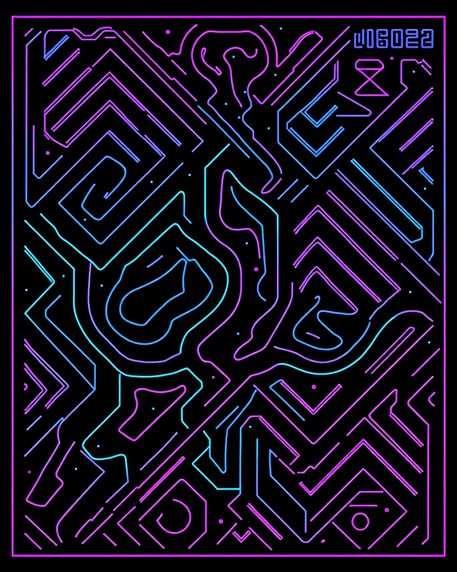 Cybernetic Neon Circuit Maze Rug