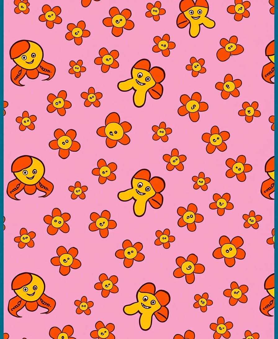 Cheery Pink Orange Floral Friends Rug
