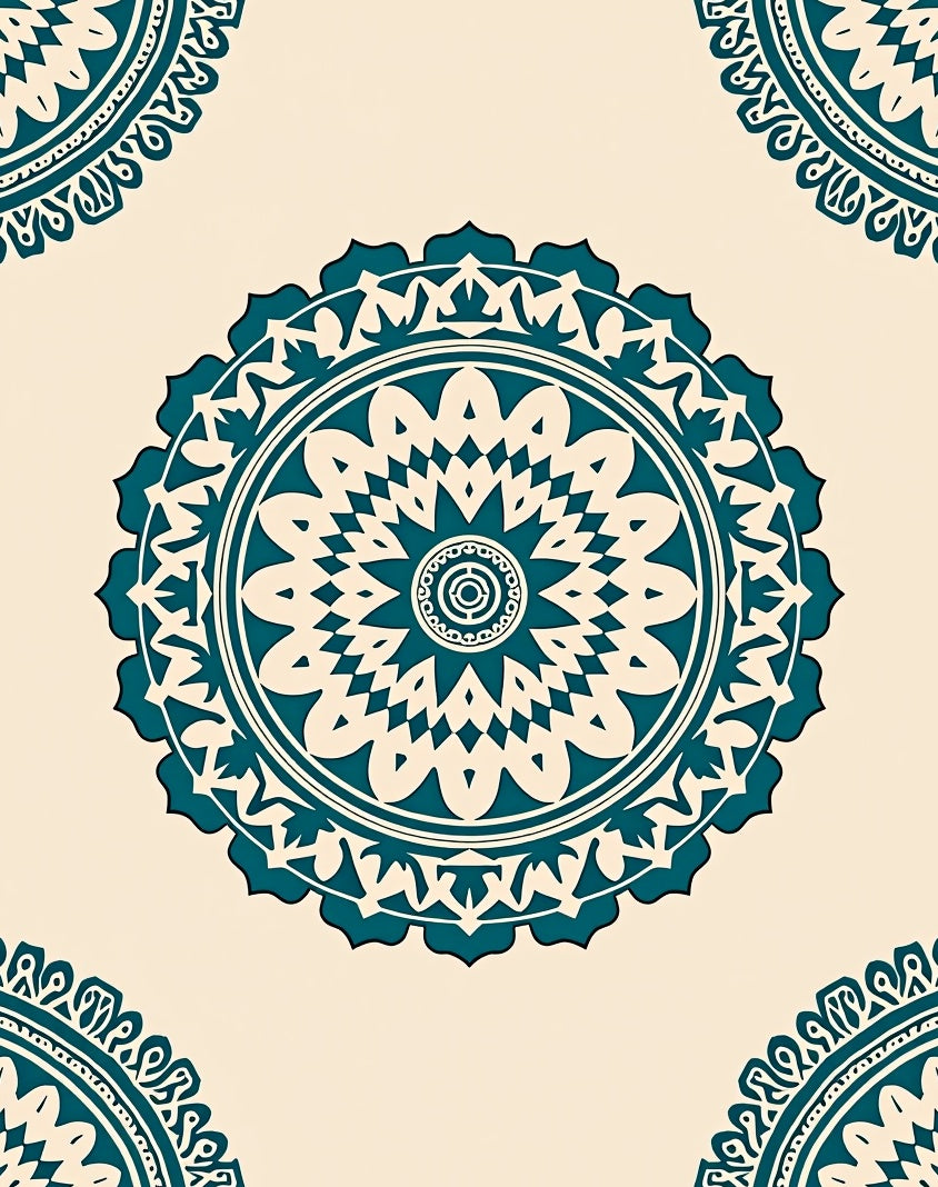 Teal Mandala Inspired Circular Ornament Rug
