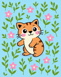 Cute Orange Cat Pink Flower Garden Rug