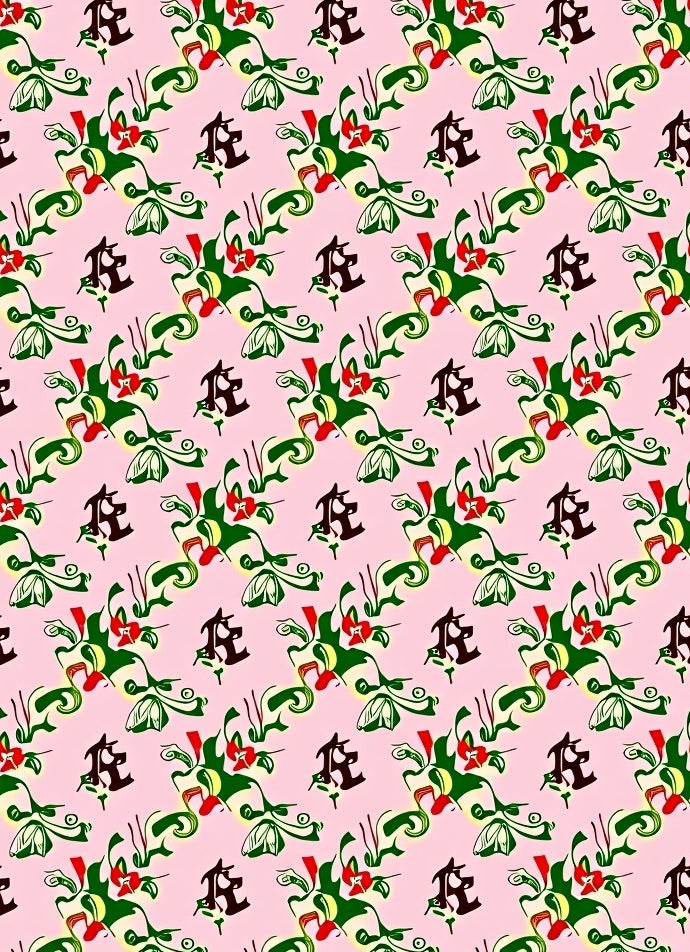 Abstract Red Green Swirl Floral Rug