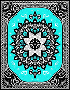 Vibrant Teal Floral Mandala Rug
