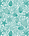 Teal Seashell Starfish Swirls Rug