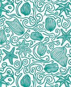 Teal Seashell Starfish Swirls Rug