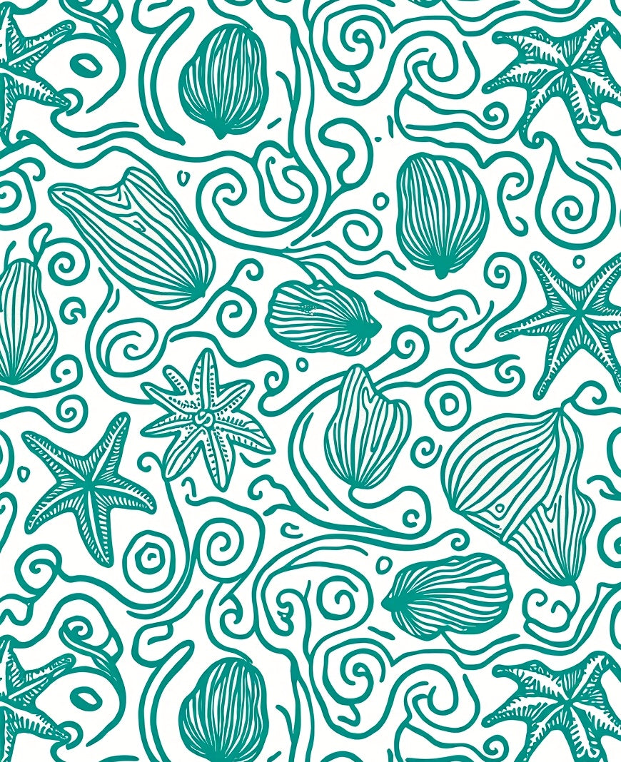 Teal Seashell Starfish Swirls Rug