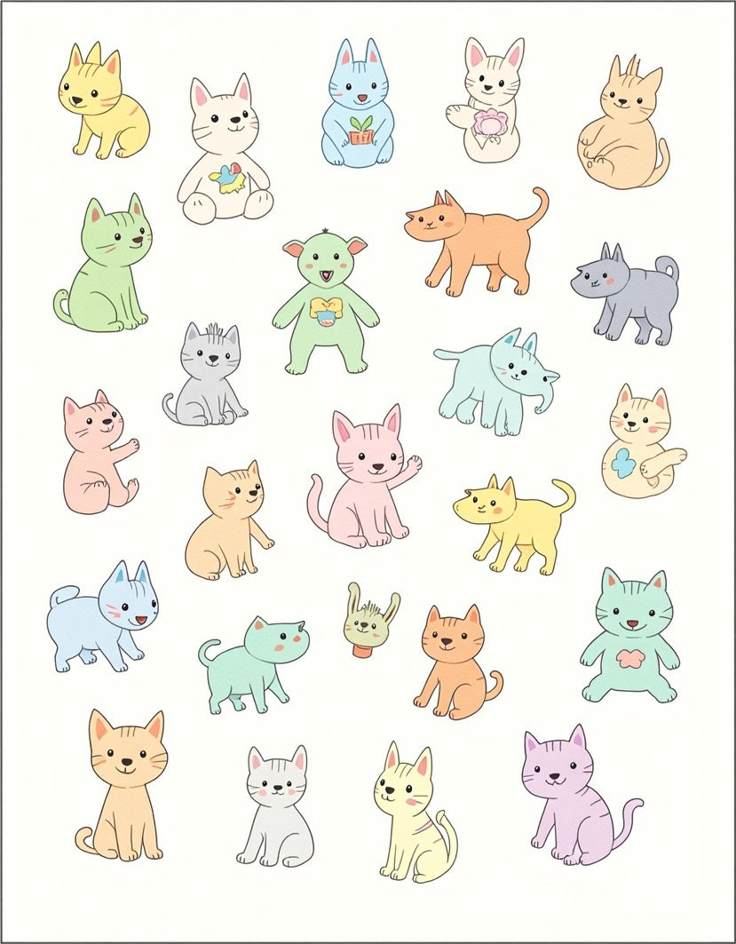 Playful Pastel Kitty Collage Rug