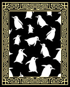 Playful White Penguin Family Border Rug