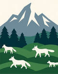 White Foxes Forest Mountain Landscape Rug