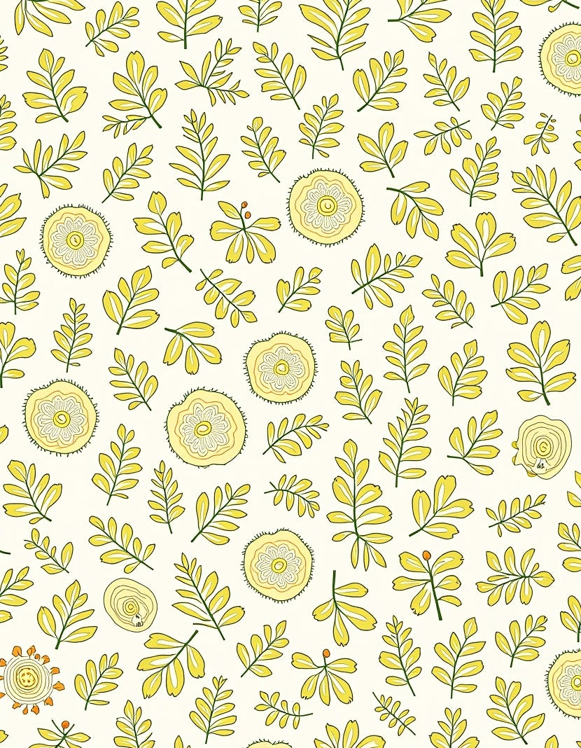 Yellow Leafy Branches Floral Medallion Rug