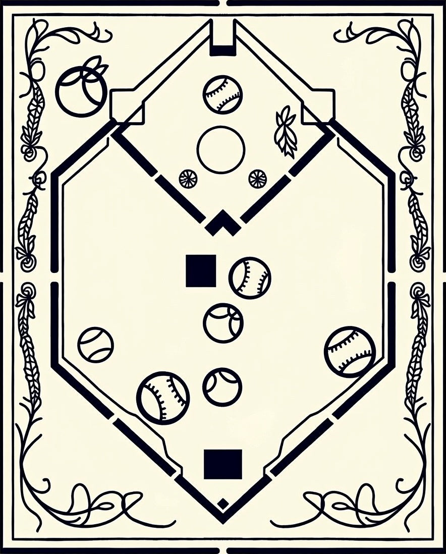 Vintage Baseball Diamond Outline Border Rug