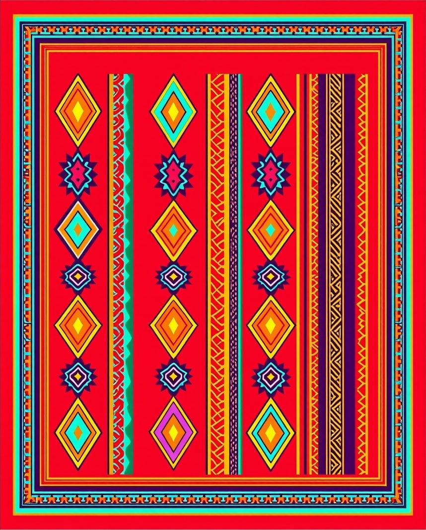 Vibrant Red Diamond Geometric Stripes Rug