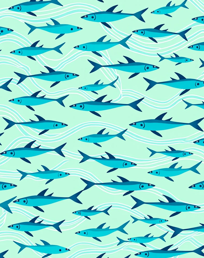 Aqua Schooling Fish Waves Rug