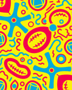 Bright Yellow Red Blue Abstract Shapes Rug