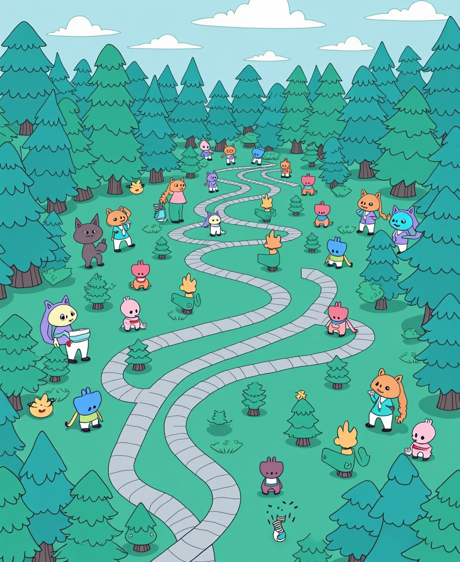 Cute Cat Creatures Forest Path Whimsical Rug