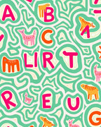 Whimsical Alphabet Animals Mint Background Rug