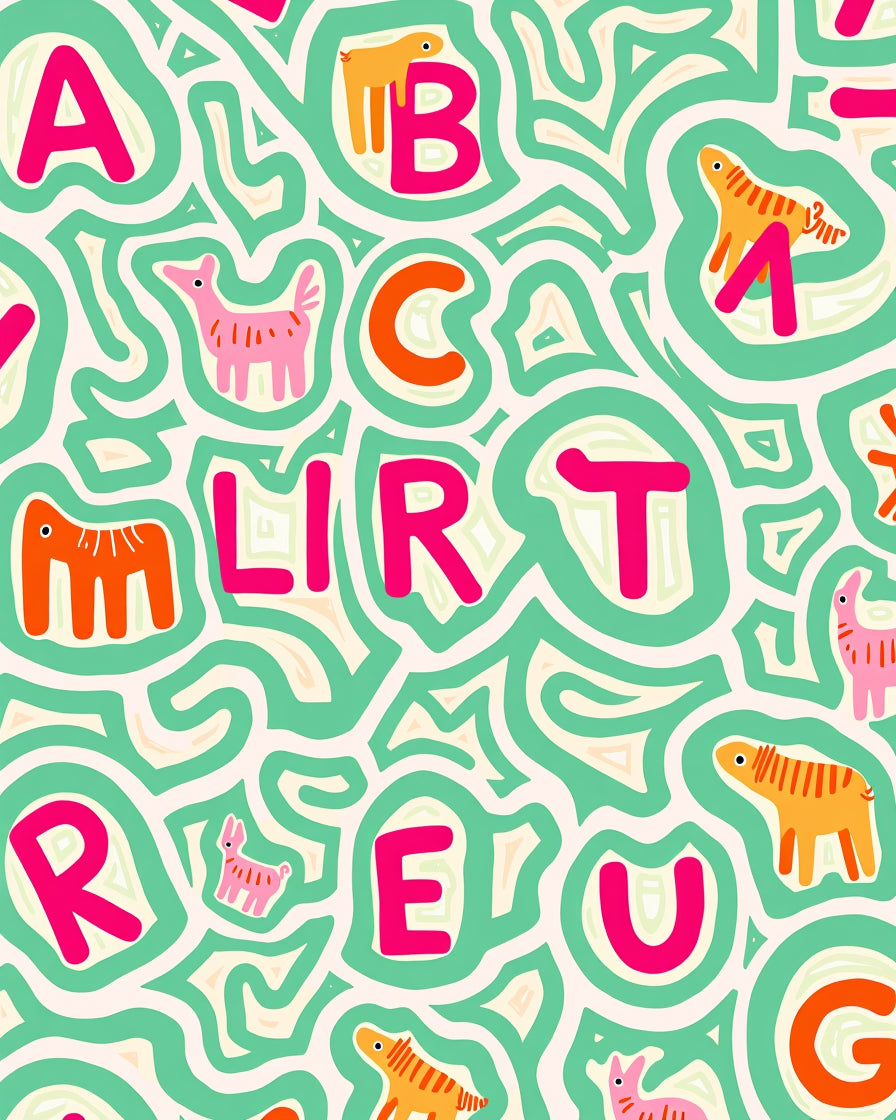 Whimsical Alphabet Animals Mint Background Rug