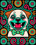 Vibrant Pug With Tribal Border Rug