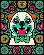 Vibrant Pug With Tribal Border Rug