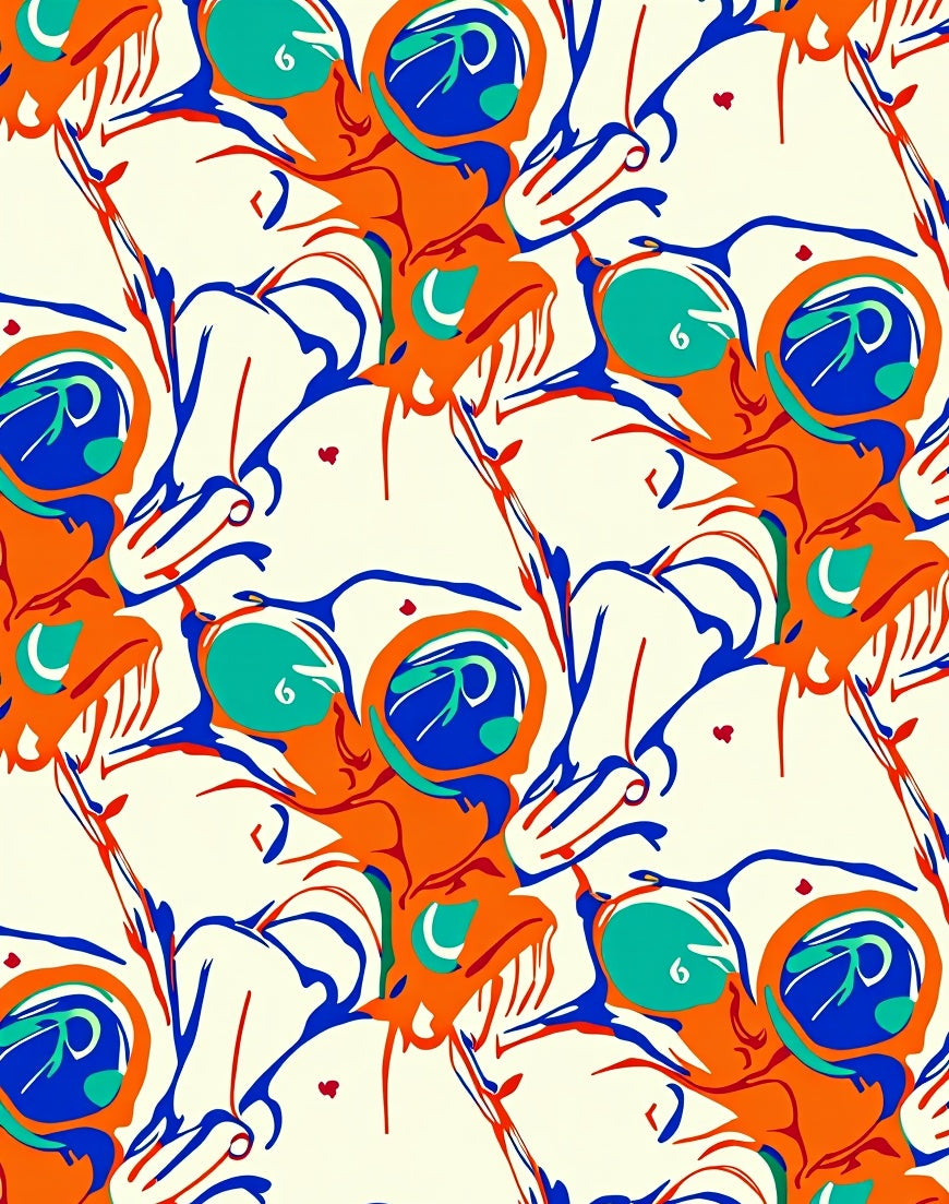 Vibrant Orange Blue Swirl Forms Rug