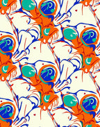 Vibrant Orange Blue Swirl Forms Rug