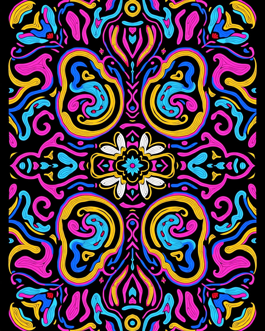 Vibrant Psychedelic Swirls Floral Rug