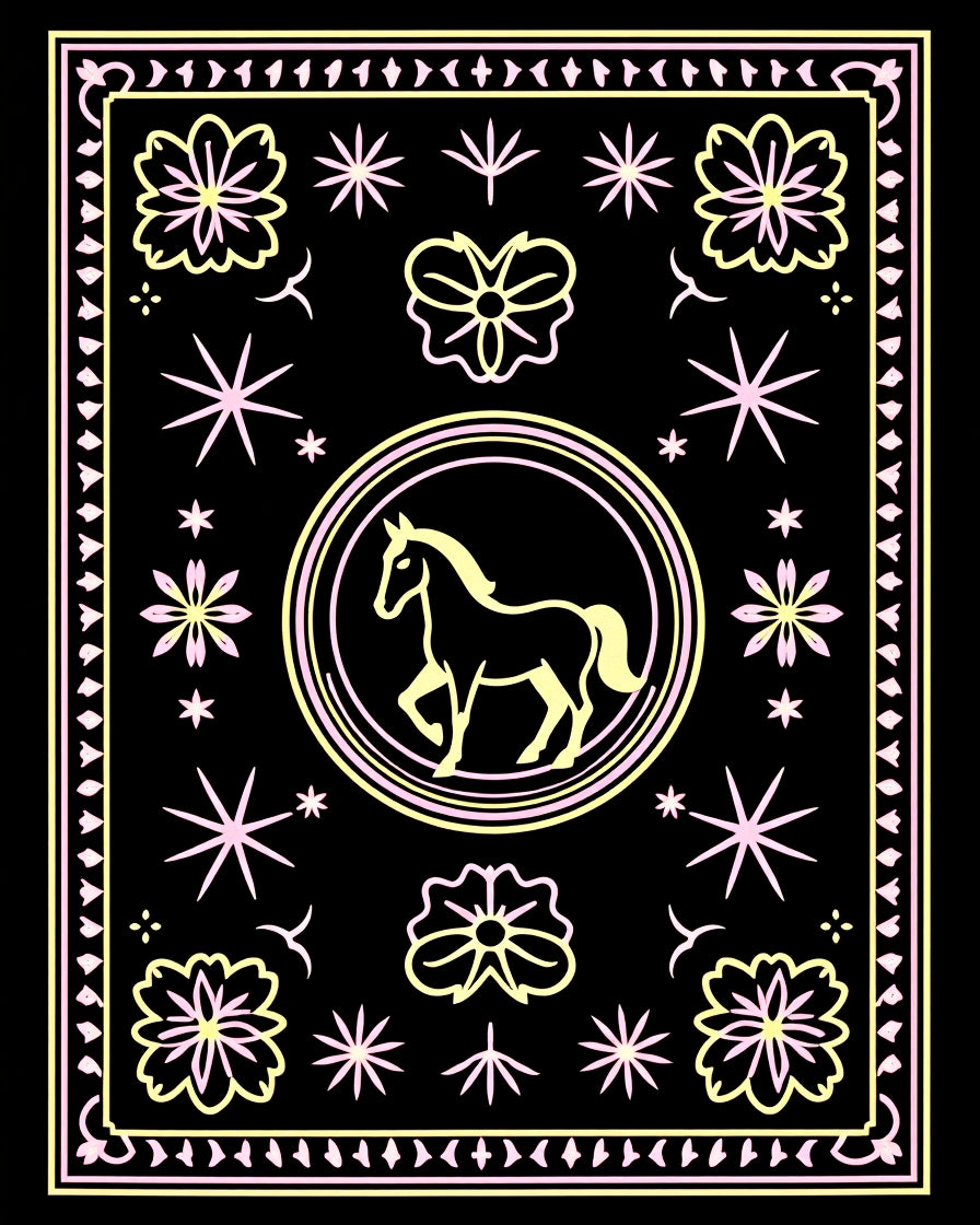 Yellow Horse Amidst Starry Flowers Rug