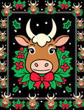 Cow Christmas Wreath Red Bow Holly Rug