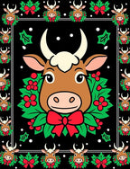 Cow Christmas Wreath Red Bow Holly Rug