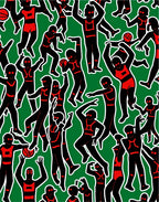 Dynamic Black Red Figures Green Field Rug