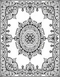 Intricate Black White Mandala Border Rug